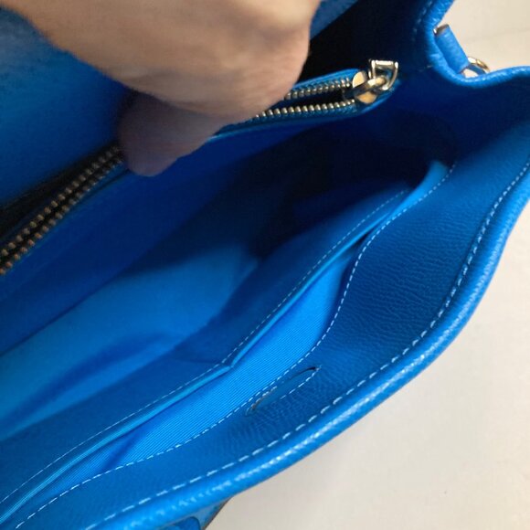 Womens Coach Margo Leather Satchel Carry All Bag Bright Blue 8 x 14 x 6" - Picture 8 of 10
